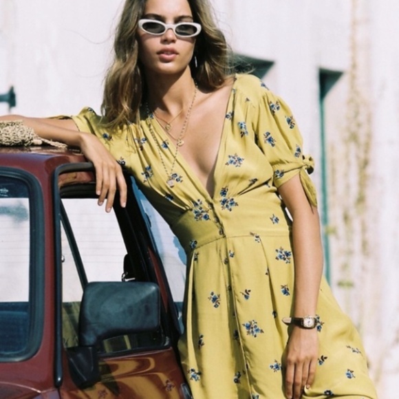 Faithfull The Brand NWT Billie Midi Dress - Dolores Floral - Yellow - Size M - Picture 4 of 16